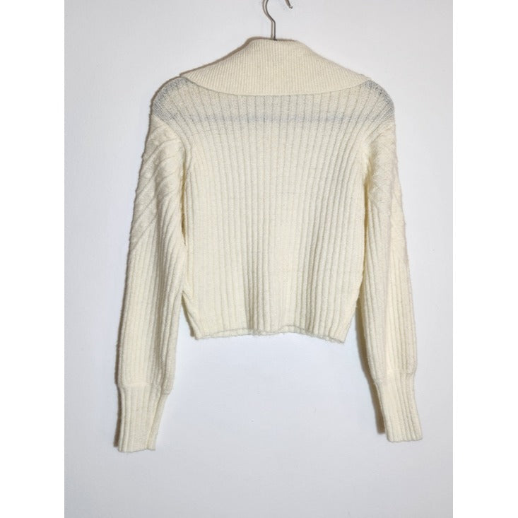 ASTR Cream Fuzzy Polo Knit Cropped Sweater Size Small