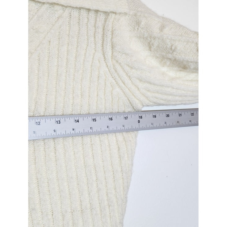 ASTR Cream Fuzzy Polo Knit Cropped Sweater Size Small