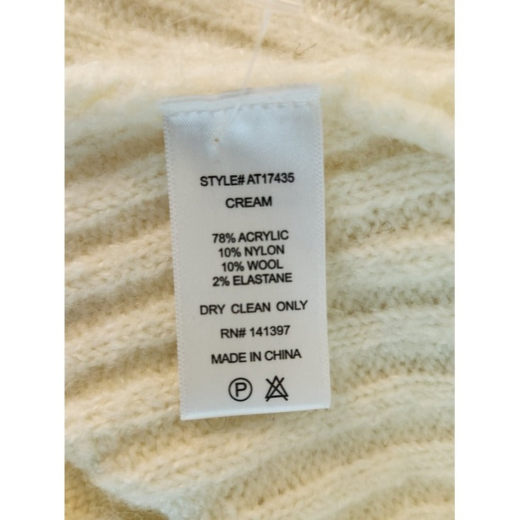 ASTR Cream Fuzzy Polo Knit Cropped Sweater Size Small