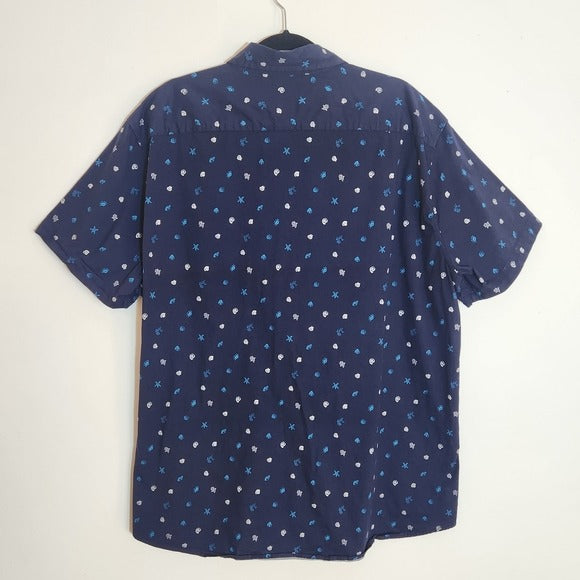 Lee Navy Shell Print Short Sleeve Button Down Shirt Size XXL