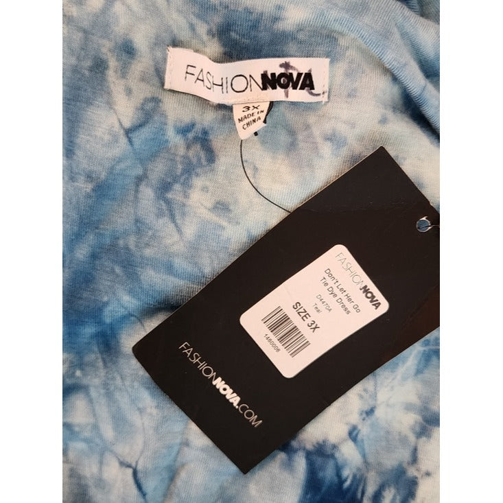 Fashion Nova Blue Tie Dye "Don't Let Her Go" Maxi Bodycon Dress Size 3X NWT