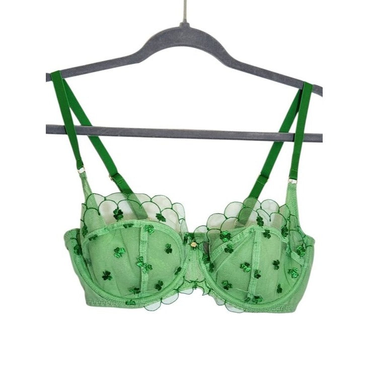 Adore Me Bettie Balconette Bra Green Shamrock Embroidery Size 34D
