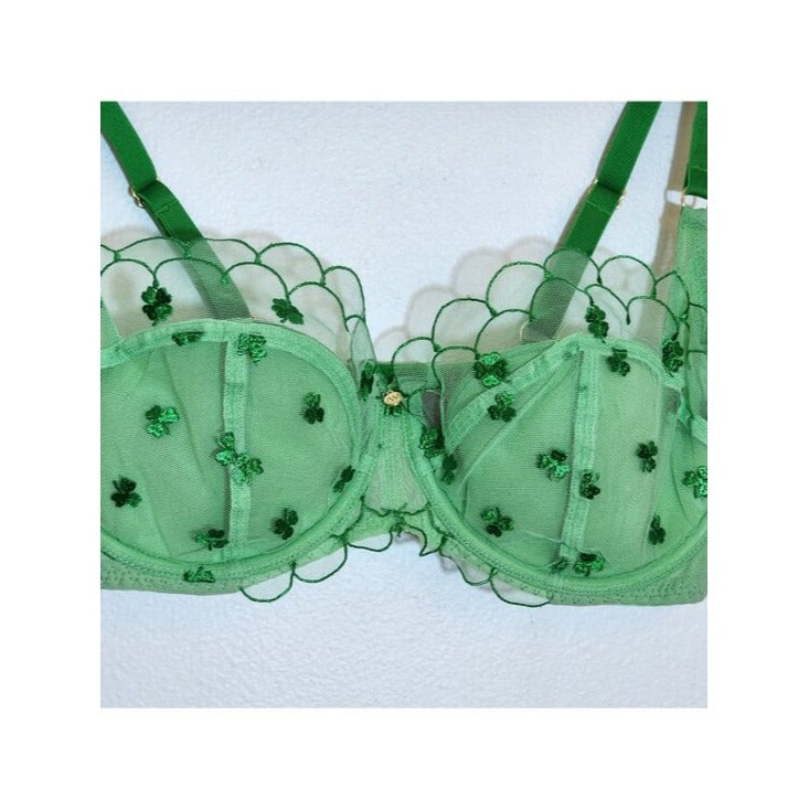 Adore Me Bettie Balconette Bra Green Shamrock Embroidery Size 34D