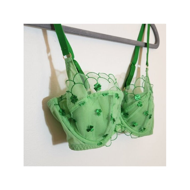 Adore Me Bettie Balconette Bra Green Shamrock Embroidery Size 34D