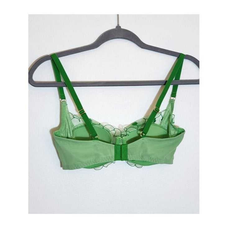 Adore Me Bettie Balconette Bra Green Shamrock Embroidery Size 34D