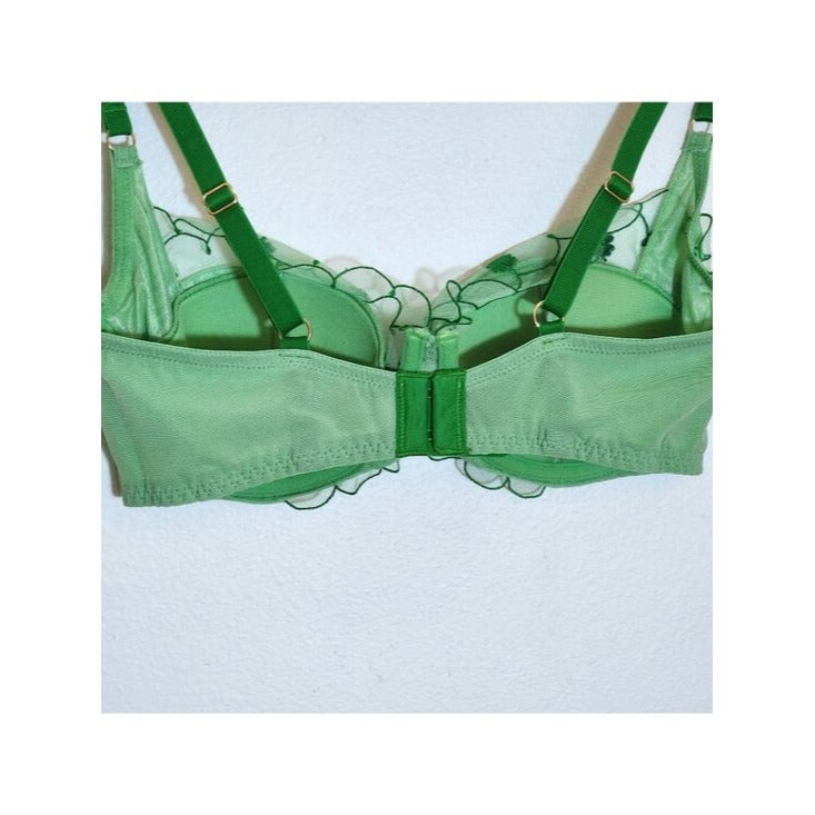 Adore Me Bettie Balconette Bra Green Shamrock Embroidery Size 34D