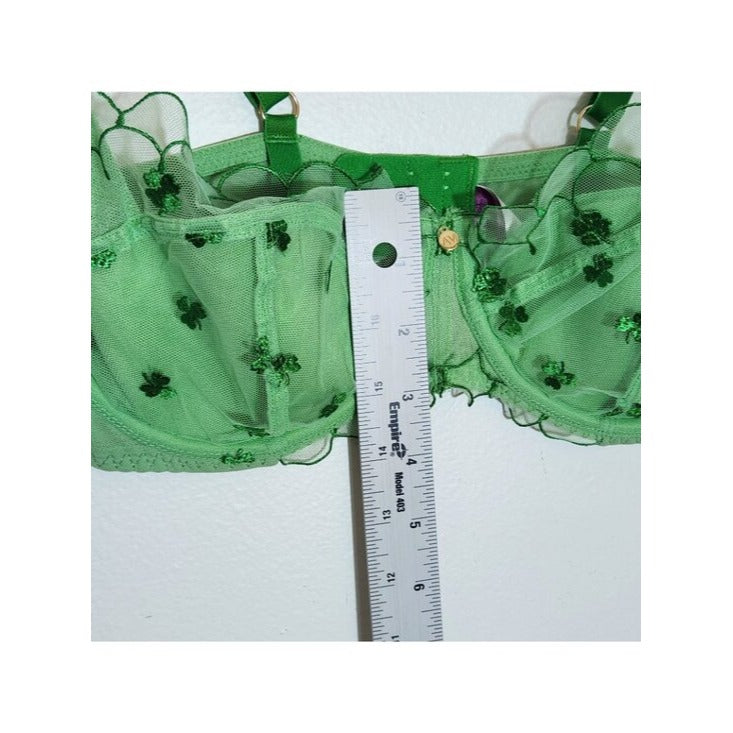 Adore Me Bettie Balconette Bra Green Shamrock Embroidery Size 34D