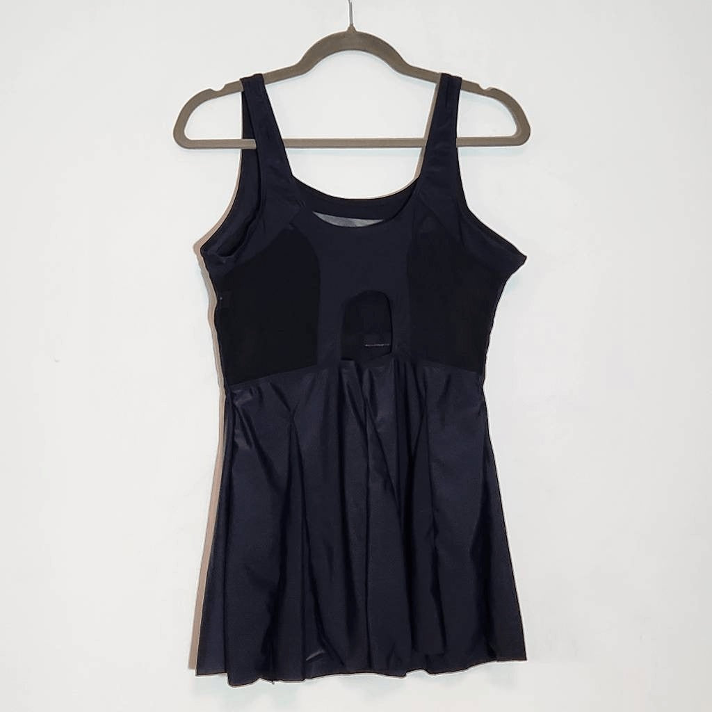 Zando Black Swim Dress NWOT Size XL Black Swimsuit Dress with Mesh Accents