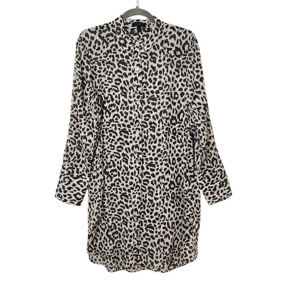 J. Crew Brown and White Leopard Print Button-Up Tunic Shirt Size Medium