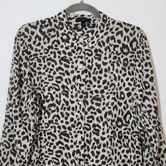 J. Crew Brown and White Leopard Print Button-Up Tunic Shirt Size Medium