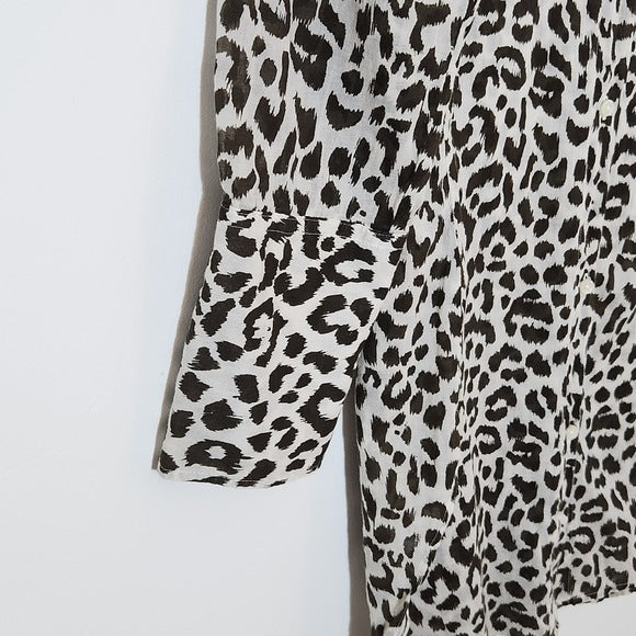J. Crew Brown and White Leopard Print Button-Up Tunic Shirt Size Medium