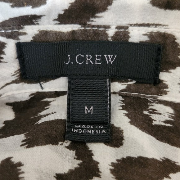 J. Crew Brown and White Leopard Print Button-Up Tunic Shirt Size Medium