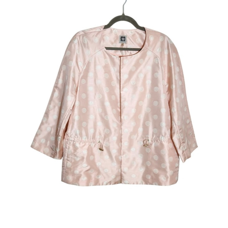 Anne Klein Pastel Pink and White Polka Dot Open Front Jacket Size Medium
