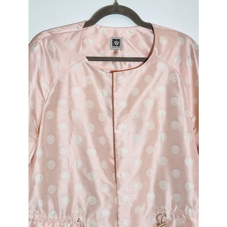 Anne Klein Pastel Pink and White Polka Dot Open Front Jacket Size Medium
