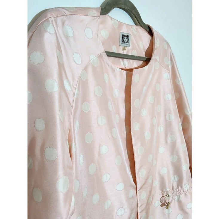 Anne Klein Pastel Pink and White Polka Dot Open Front Jacket Size Medium