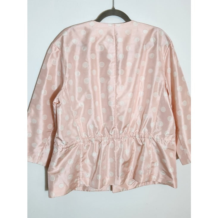 Anne Klein Pastel Pink and White Polka Dot Open Front Jacket Size Medium