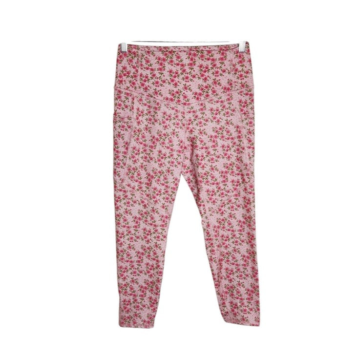 Evolution and Creation Pink and Green Floral Capri Leggings Size Medium