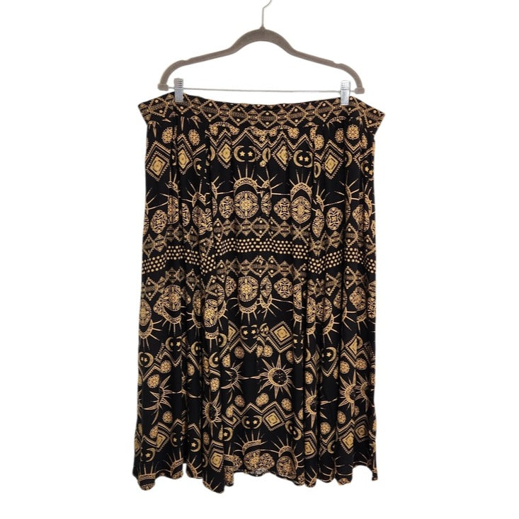 Torrid Black and Gold Celestial Print Boho Midi Skirt Size 3X