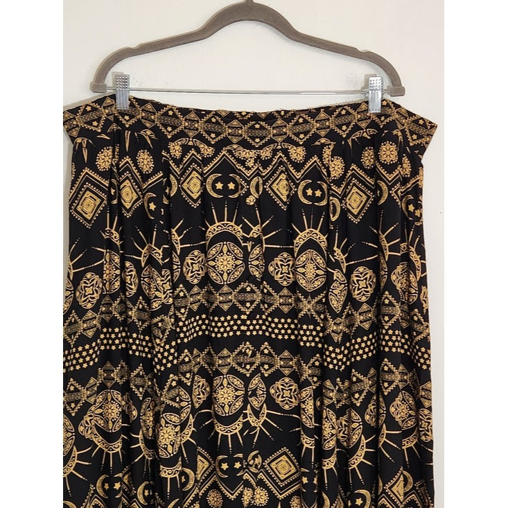 Torrid Black and Gold Celestial Print Boho Midi Skirt Size 3X