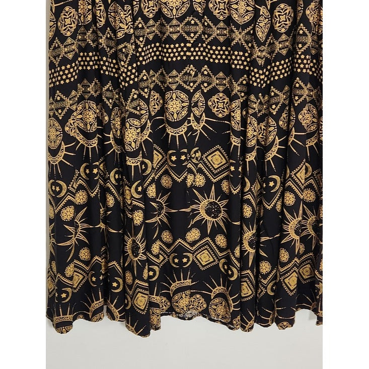 Torrid Black and Gold Celestial Print Boho Midi Skirt Size 3X