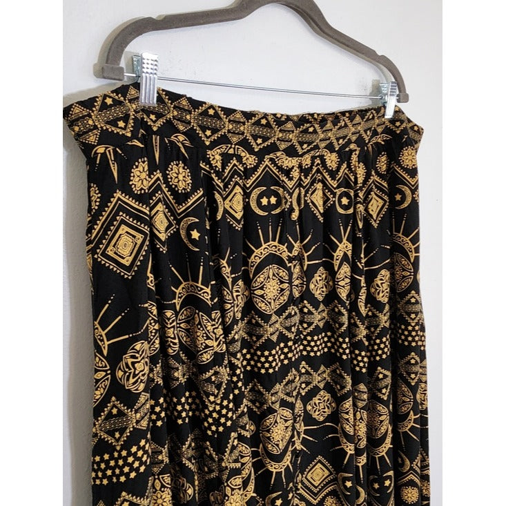 Torrid Black and Gold Celestial Print Boho Midi Skirt Size 3X