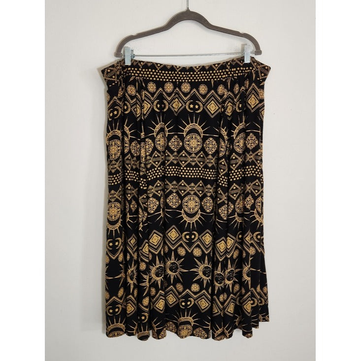 Torrid Black and Gold Celestial Print Boho Midi Skirt Size 3X