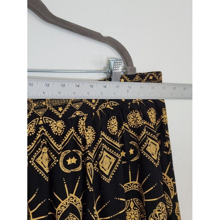 Torrid Black and Gold Celestial Print Boho Midi Skirt Size 3X