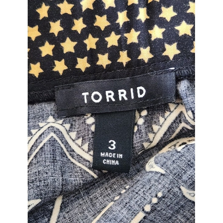 Torrid Black and Gold Celestial Print Boho Midi Skirt Size 3X