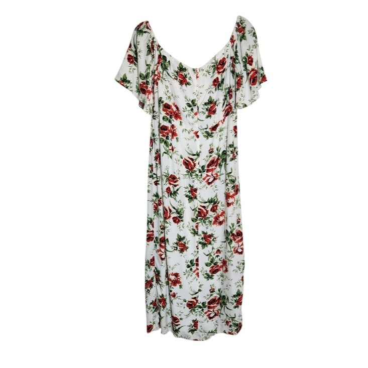 Topshop White and Red Floral Print Dress Size 10 Wedding Guest Dress