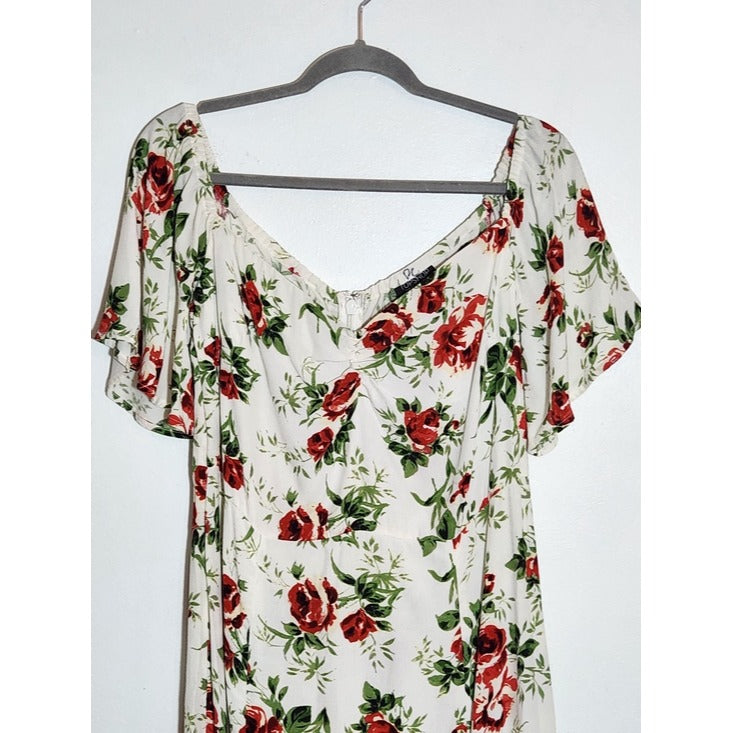 Topshop White and Red Floral Print Dress Size 10 Wedding Guest Dress