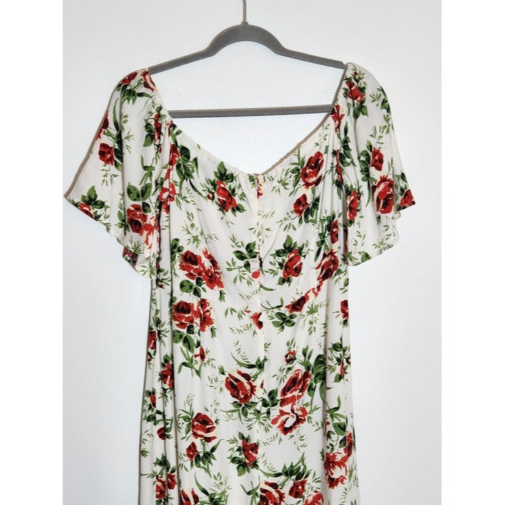 Topshop White and Red Floral Print Dress Size 10 Wedding Guest Dress