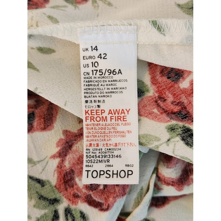 Topshop White and Red Floral Print Dress Size 10 Wedding Guest Dress