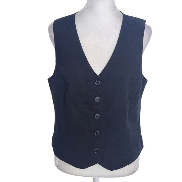 Express Black Linen Button-Up Vest Size XXL NWT Linen Blend Vest