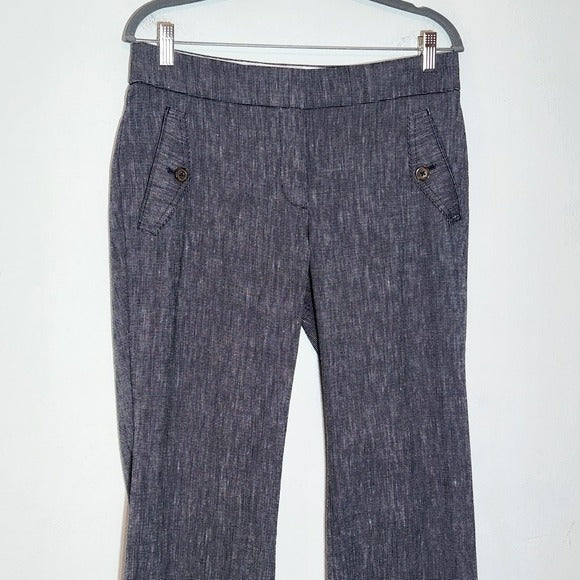 Loft Marisa Linen Blend Dress Pants Size 6 Loft Navy Flare Leg Trousers