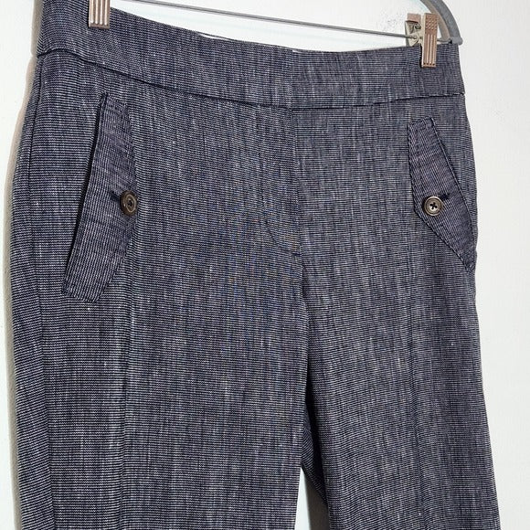 Loft Marisa Linen Blend Dress Pants Size 6 Loft Navy Flare Leg Trousers