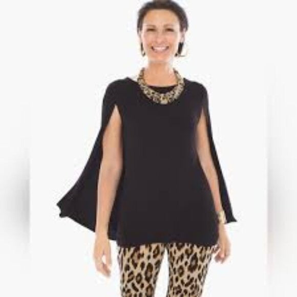 Chico's Black Sleeveless Top with Attached Cape Size XXL Black Caped Top