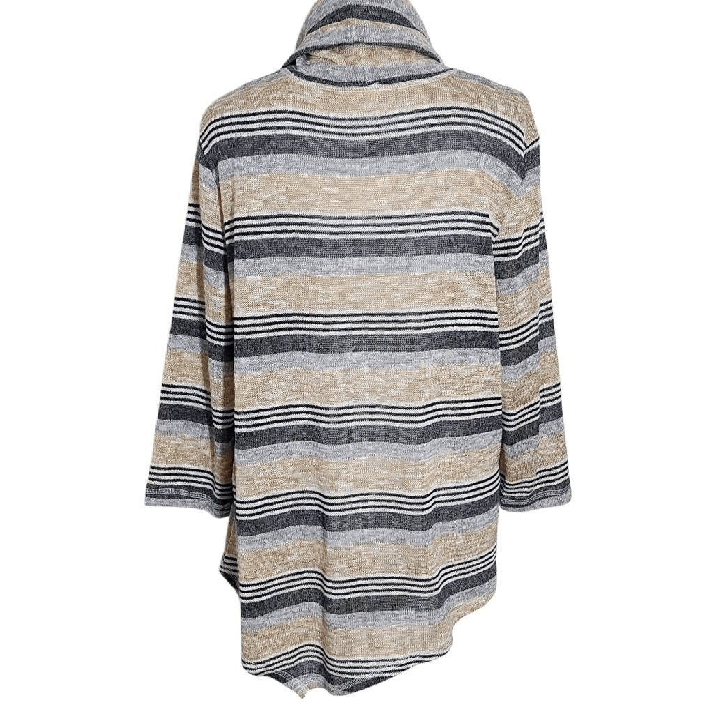 Ruby Rd. Tan and Gray Stripe Cowl Neck Asymmetrical Top Size Petite Large