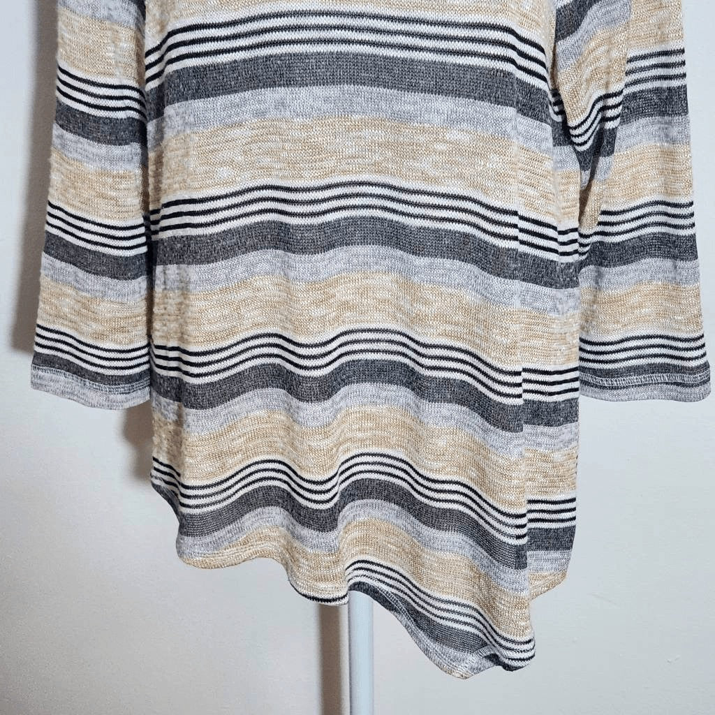 Ruby Rd. Tan and Gray Stripe Cowl Neck Asymmetrical Top Size Petite Large