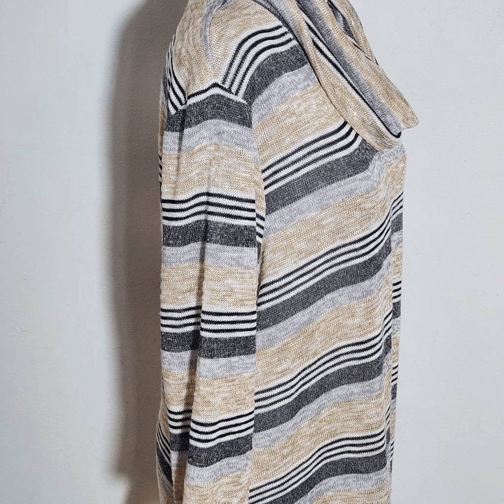 Ruby Rd. Tan and Gray Stripe Cowl Neck Asymmetrical Top Size Petite Large