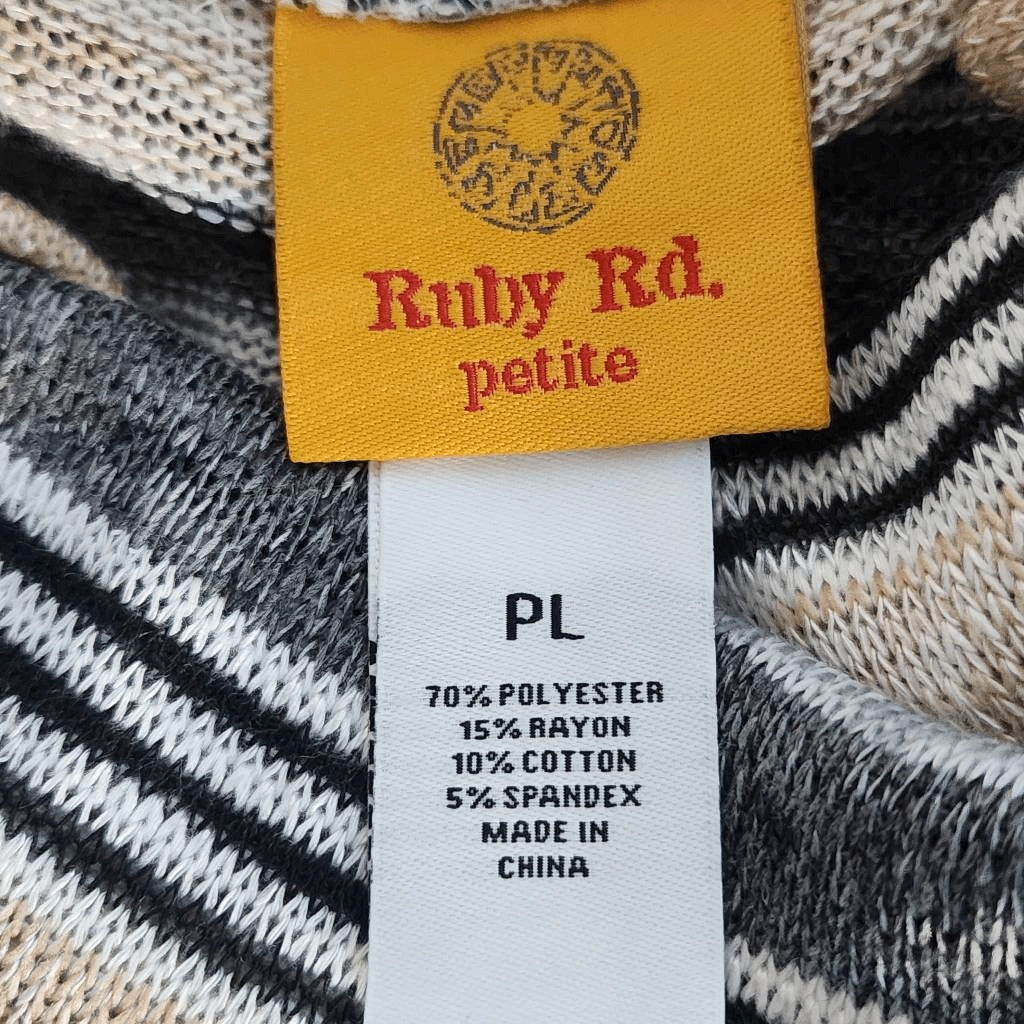 Ruby Rd. Tan and Gray Stripe Cowl Neck Asymmetrical Top Size Petite Large