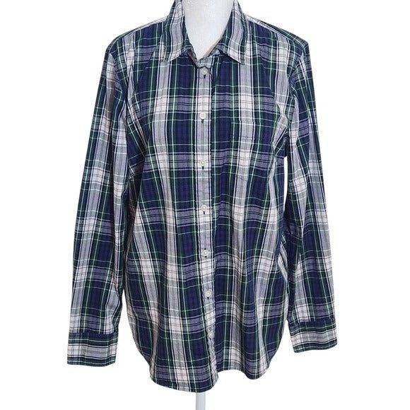 J. Crew Blue and Green Plaid Button-up Shirt Size Medium Blue Plaid Shirt