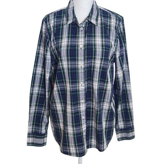J. Crew Blue and Green Plaid Button-up Shirt Size Medium Blue Plaid Shirt