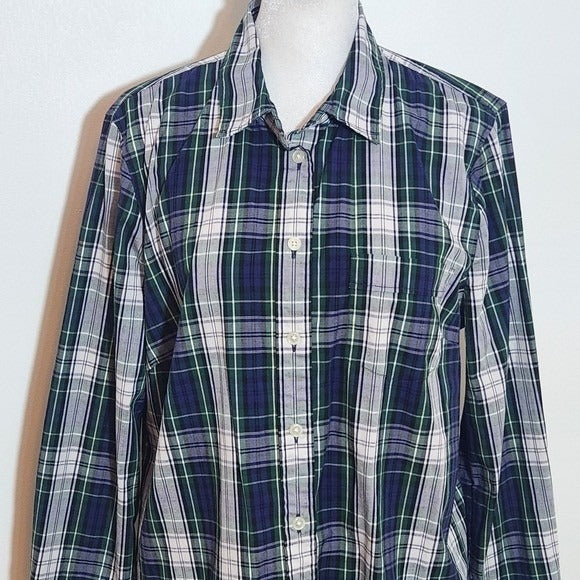J. Crew Blue and Green Plaid Button-up Shirt Size Medium Blue Plaid Shirt