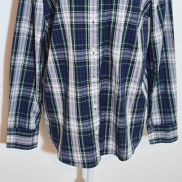 J. Crew Blue and Green Plaid Button-up Shirt Size Medium Blue Plaid Shirt