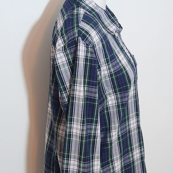 J. Crew Blue and Green Plaid Button-up Shirt Size Medium Blue Plaid Shirt