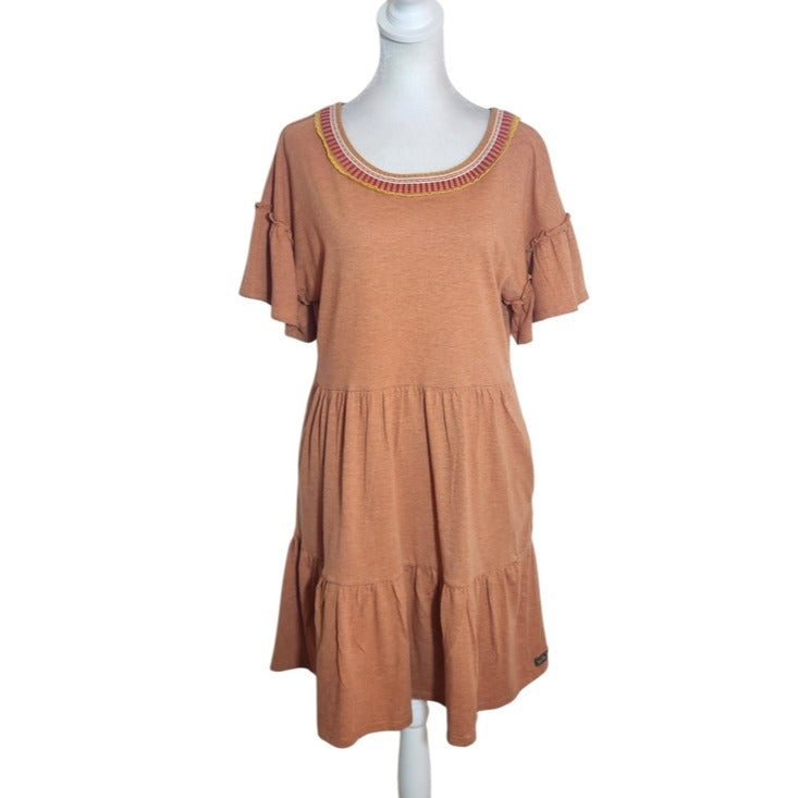 Matilda Jane Rust Orange Tiered Mini Dress Boho Pockets Short Sleeve Size Small