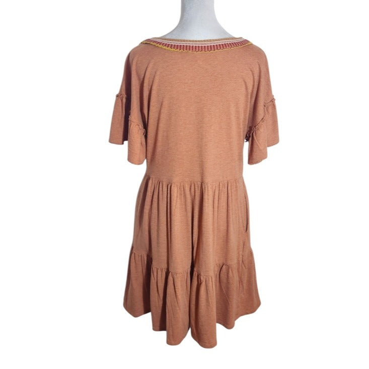 Matilda Jane Rust Orange Tiered Mini Dress Boho Pockets Short Sleeve Size Small