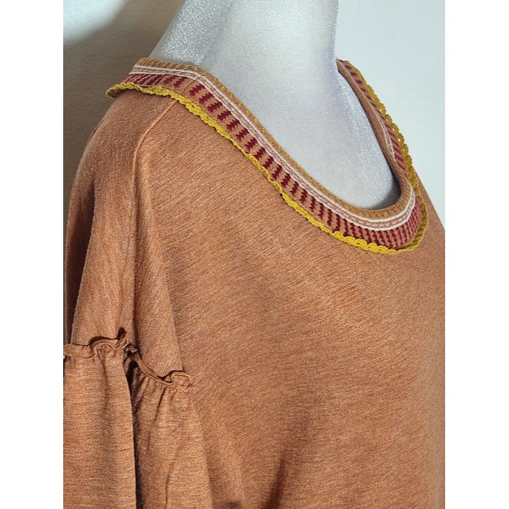 Matilda Jane Rust Orange Tiered Mini Dress Boho Pockets Short Sleeve Size Small