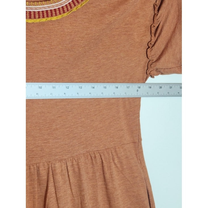 Matilda Jane Rust Orange Tiered Mini Dress Boho Pockets Short Sleeve Size Small