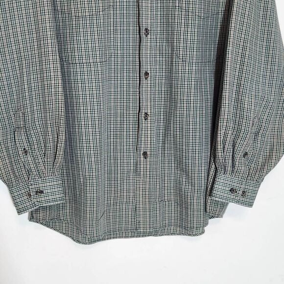 Van Heusen Green Plaid Button Down Shirt Size Large Wrinkle-Free Button Down